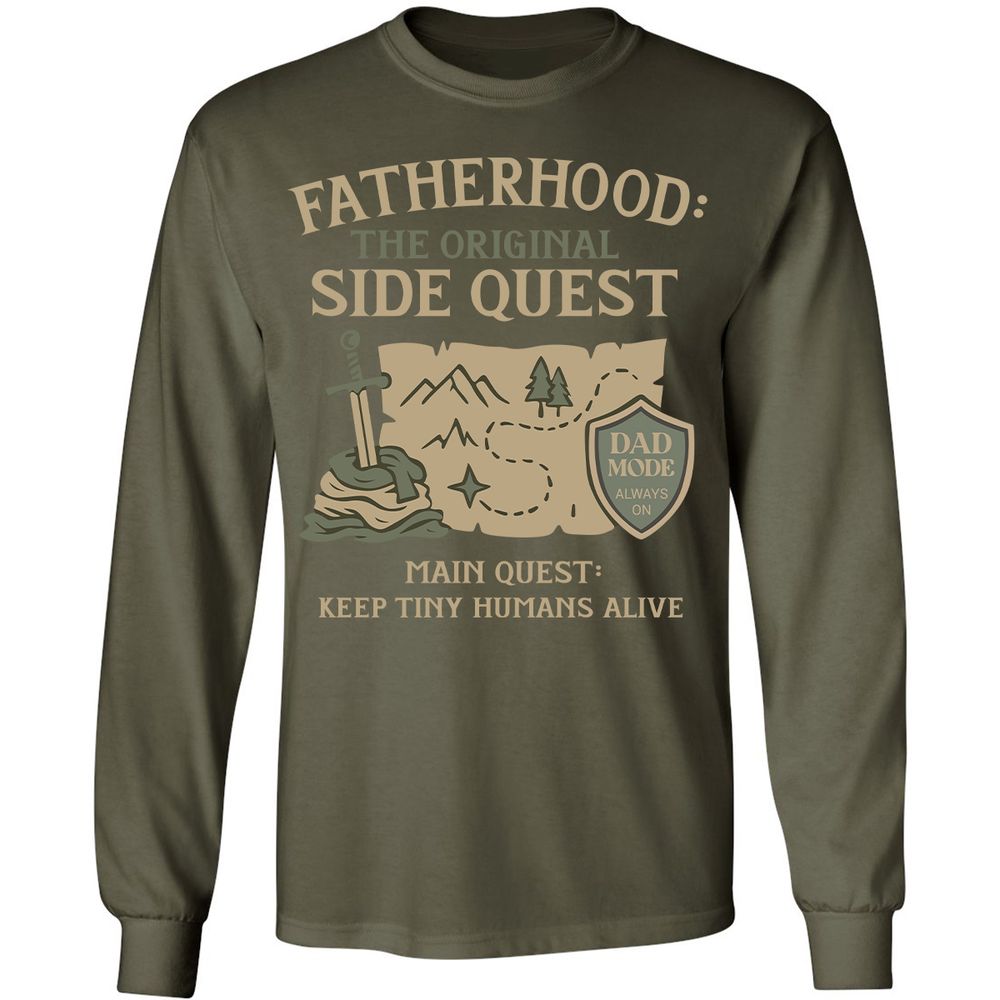 Fatherhood The Original Side Quest Long Sleeve T-Shirt - Military Green - 16