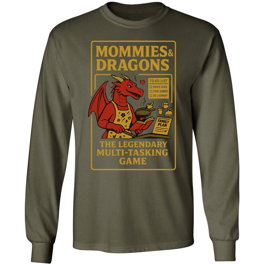 Mommies & Dragons Long Sleeve T-Shirt - Military Green - 16