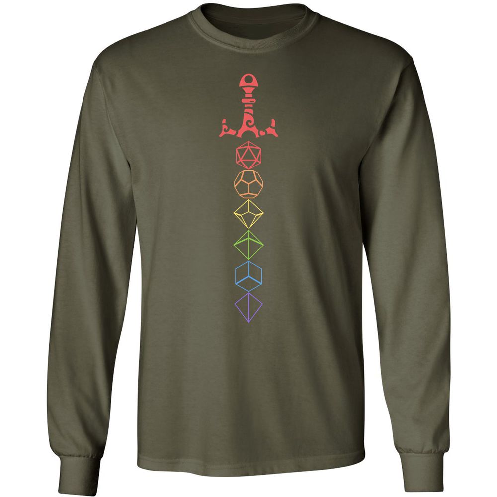 Rainbow Dice Sword LGBT Long Sleeve T-Shirt - Military Green - 16