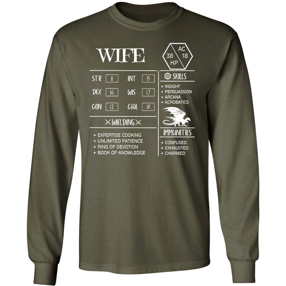 Wife Stats 2 Long Sleeve T-Shirt - Military Green - 16