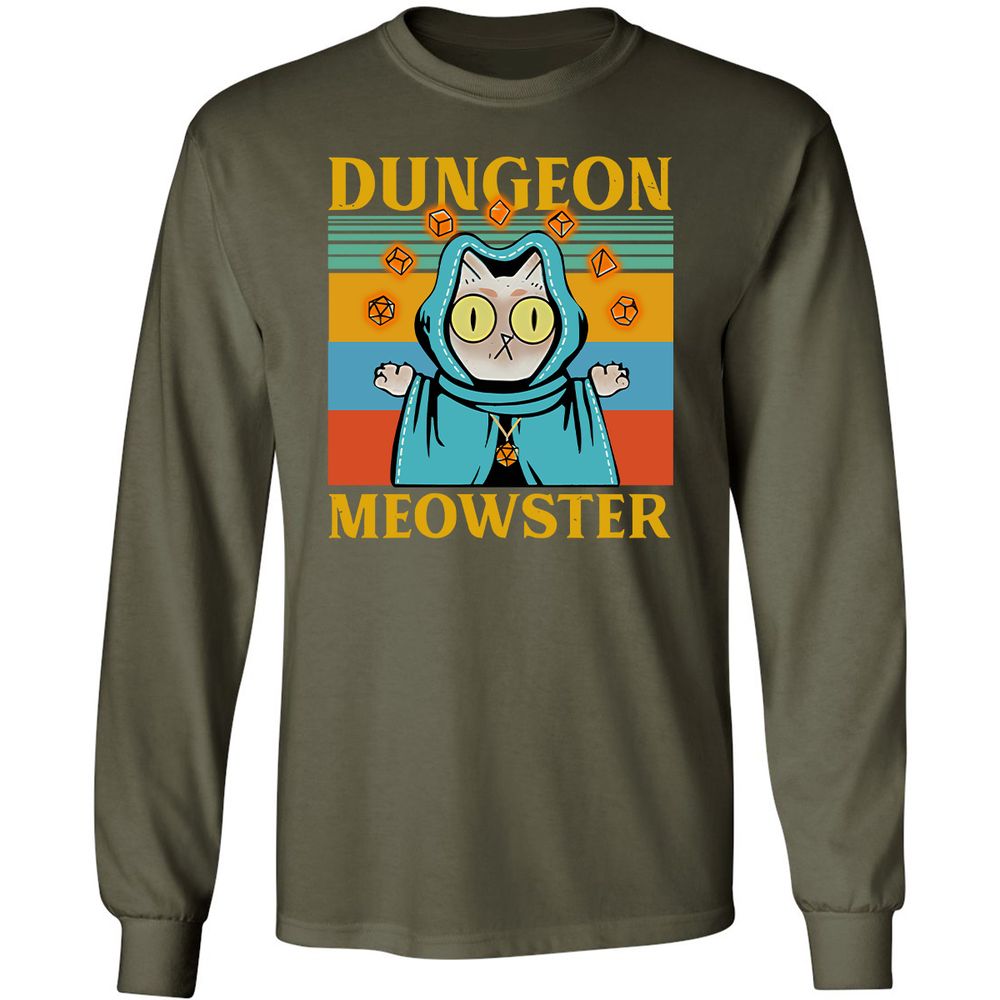 Dungeon Meowster Long Sleeve T-Shirt - Military Green - 16