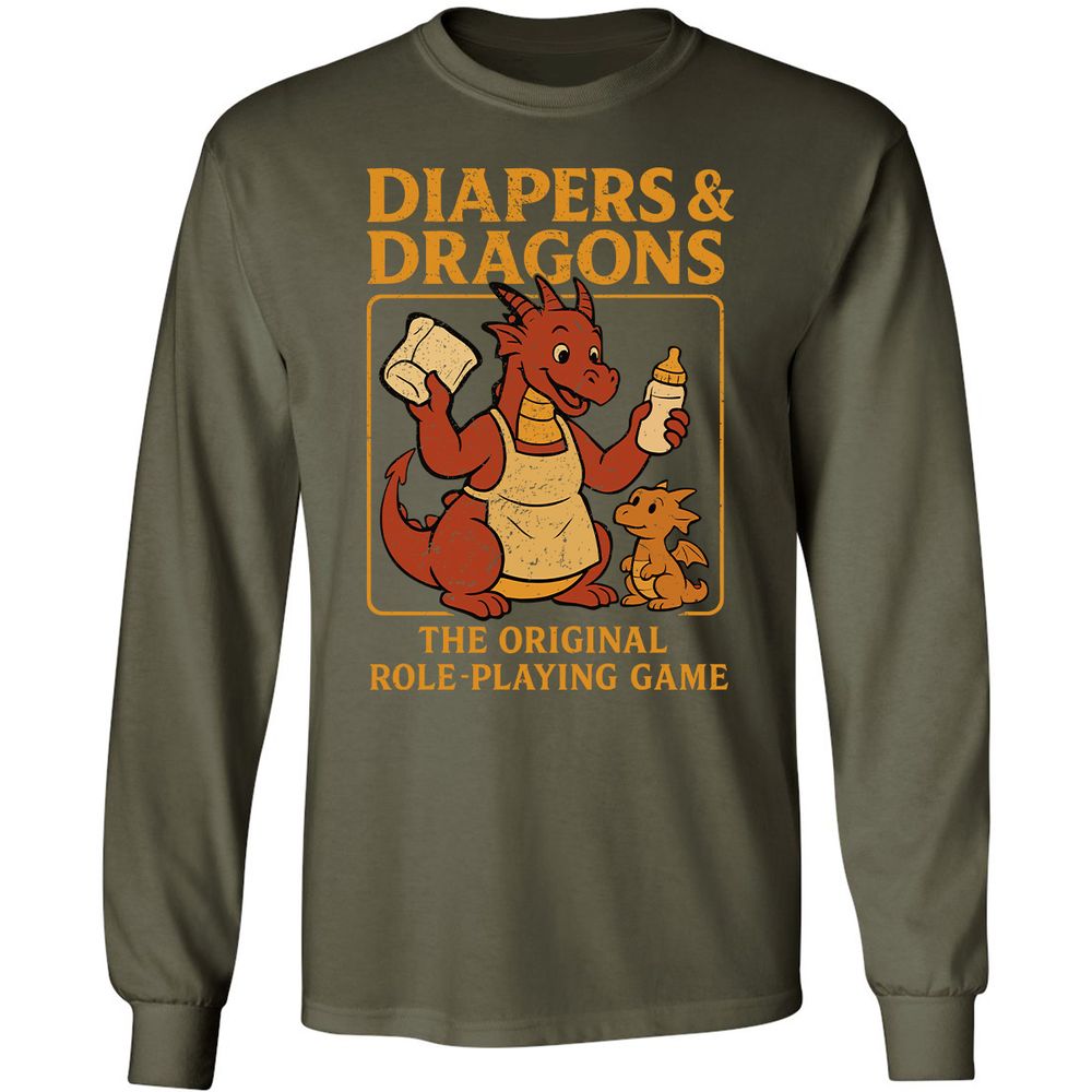 Diapers & Dragons Long Sleeve T-Shirt - Military Green - 16