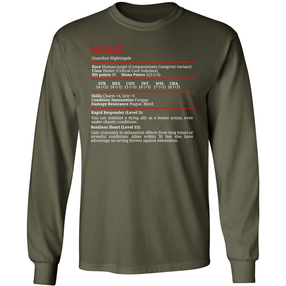 Nurse Stats Long Sleeve T-Shirt - Military Green - 16