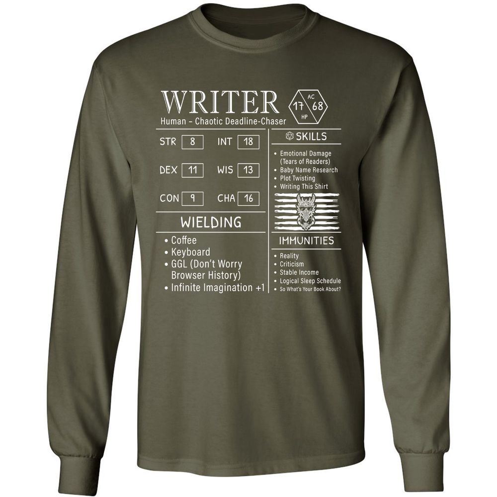 Writer Stats New Long Sleeve T-Shirt - Military Green - 16
