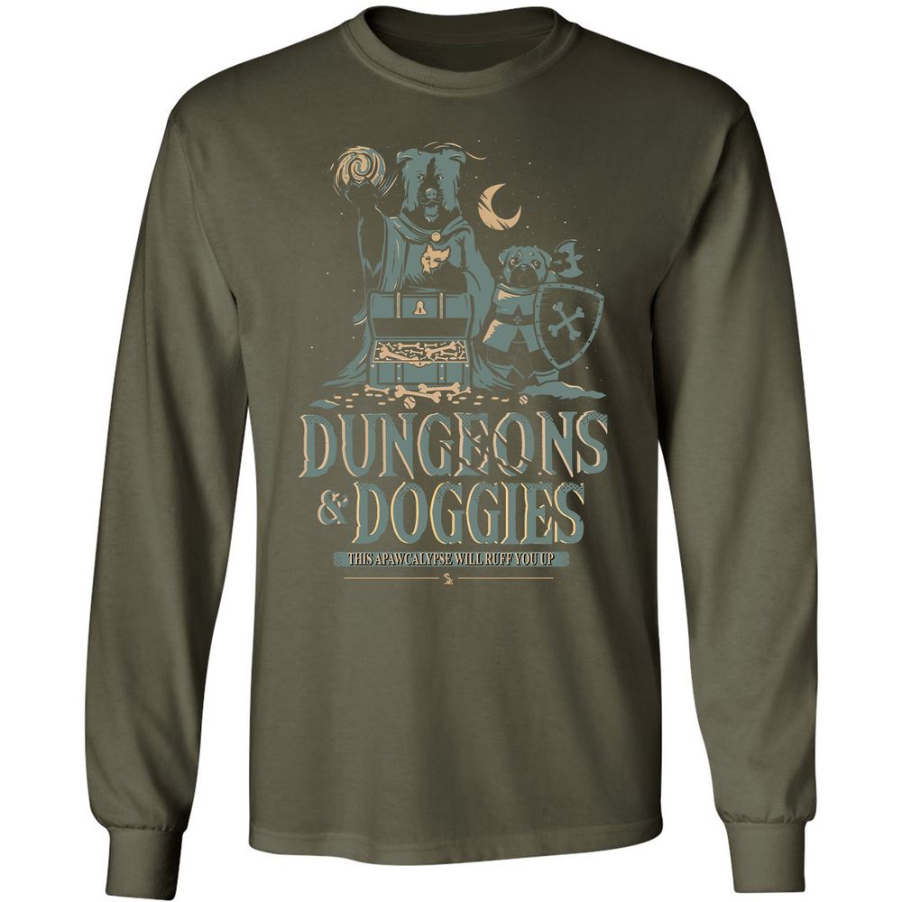 Dungeons & Doggies Long Sleeve T-Shirt - Military Green - 16