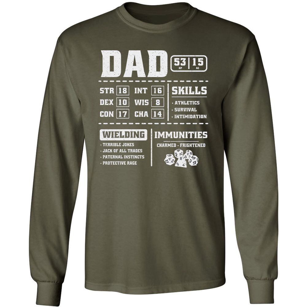 Dad Stat Block 2 Long Sleeve T-Shirt - Military Green - 16