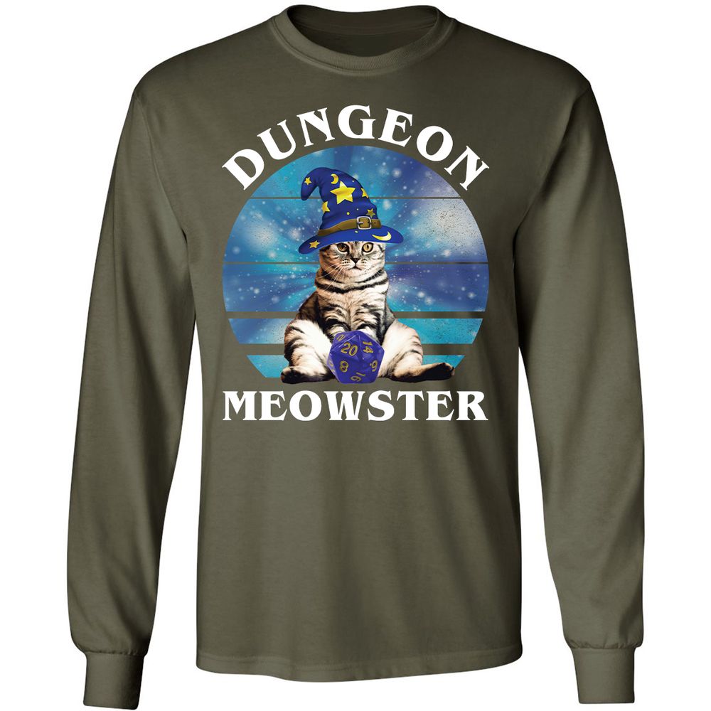 Dungeon Meowster Vintage Long Sleeve T-Shirt - Military Green - 16