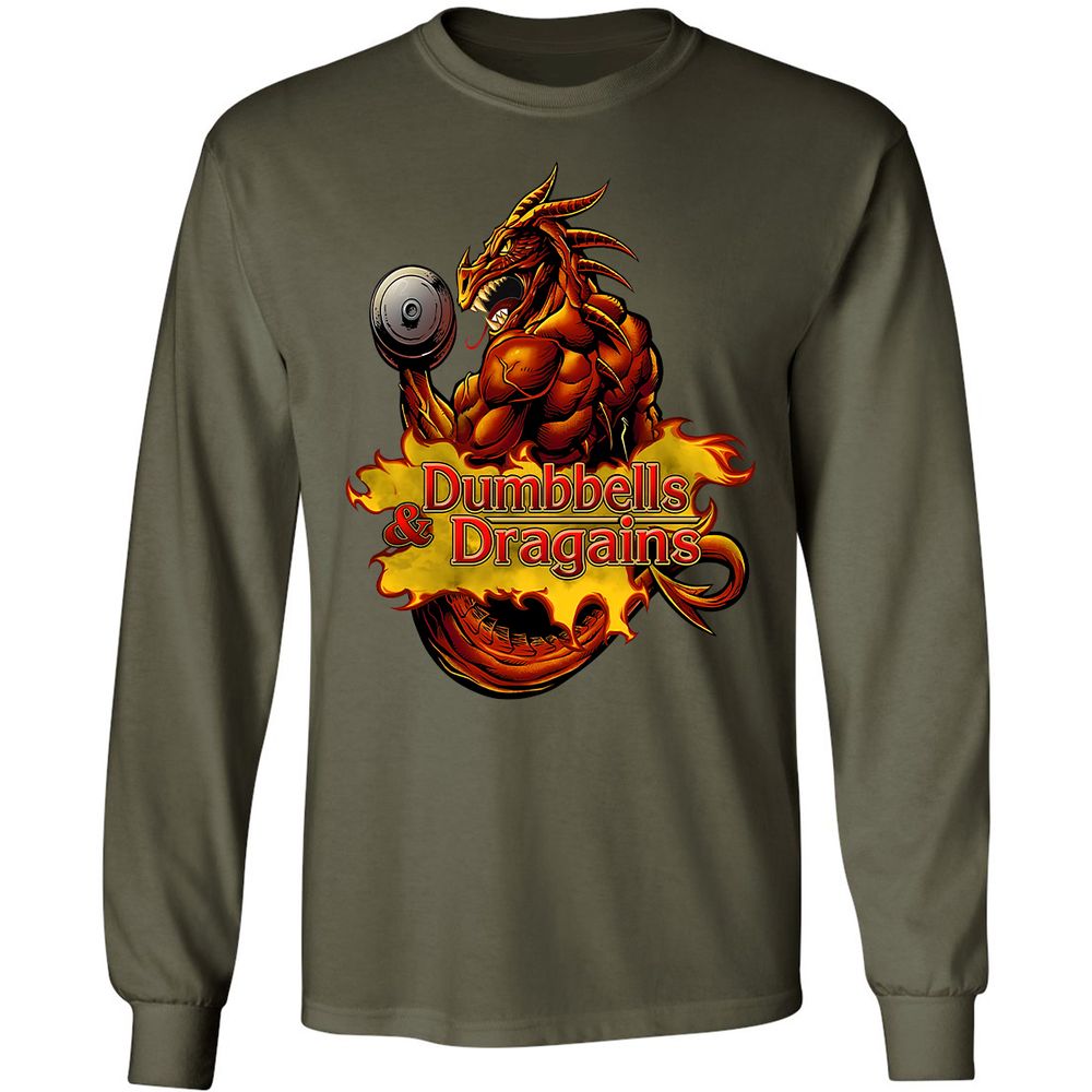 Dumbbells & Dragains Long Sleeve T-Shirt - Military Green - 16