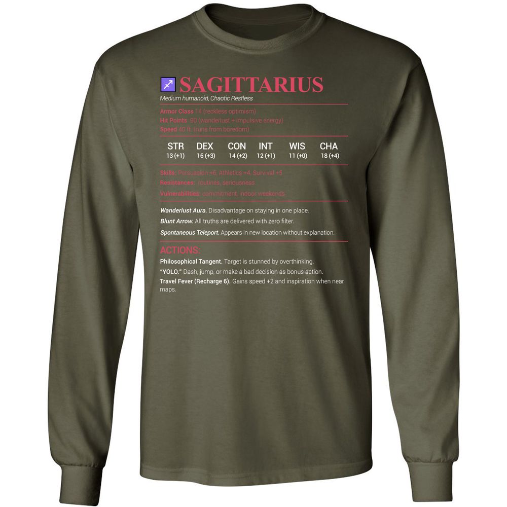 Sagittarius Stats Long Sleeve T-Shirt - Military Green - 16