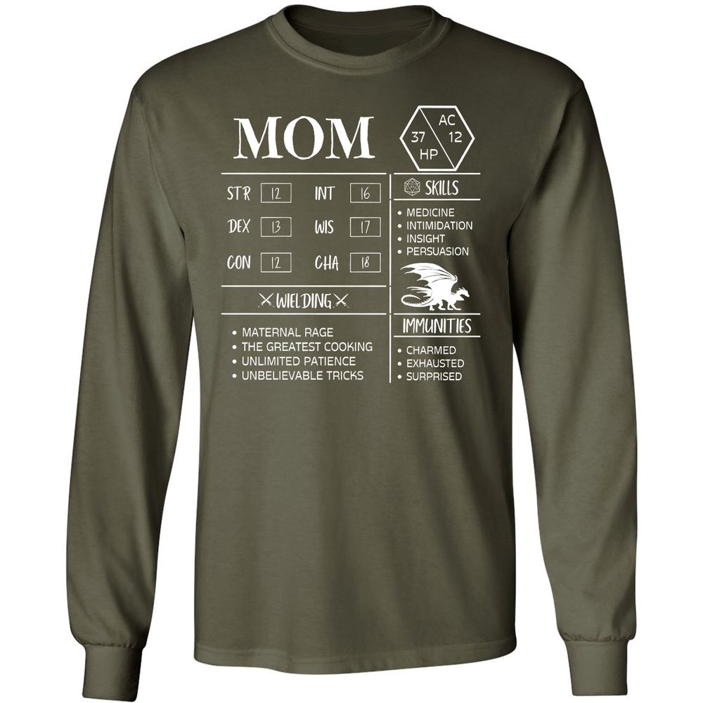 Mom Stats 2 Long Sleeve T-Shirt - Military Green - 16