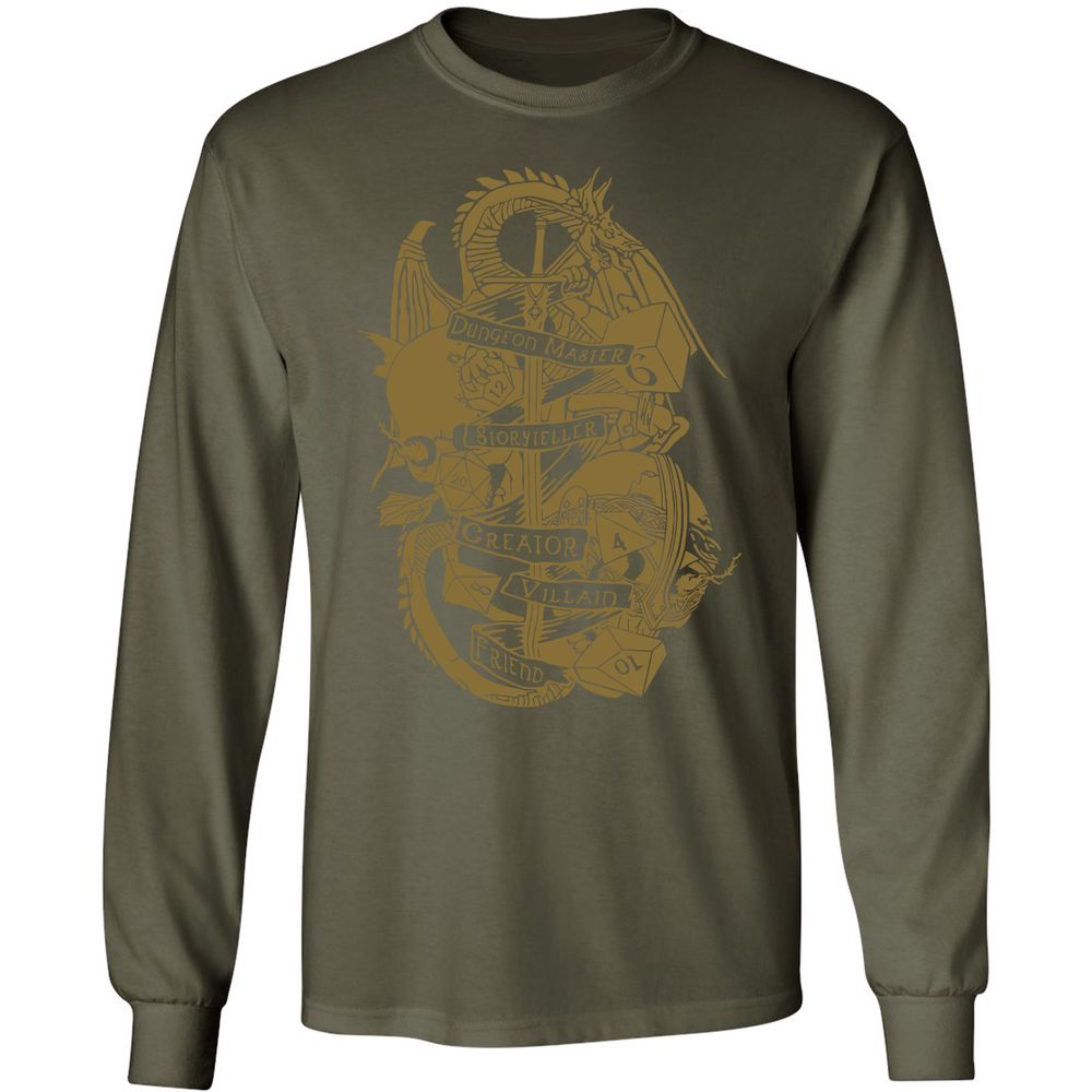 Dungeon Master Dragon Long Sleeve T-Shirt - Military Green - 16