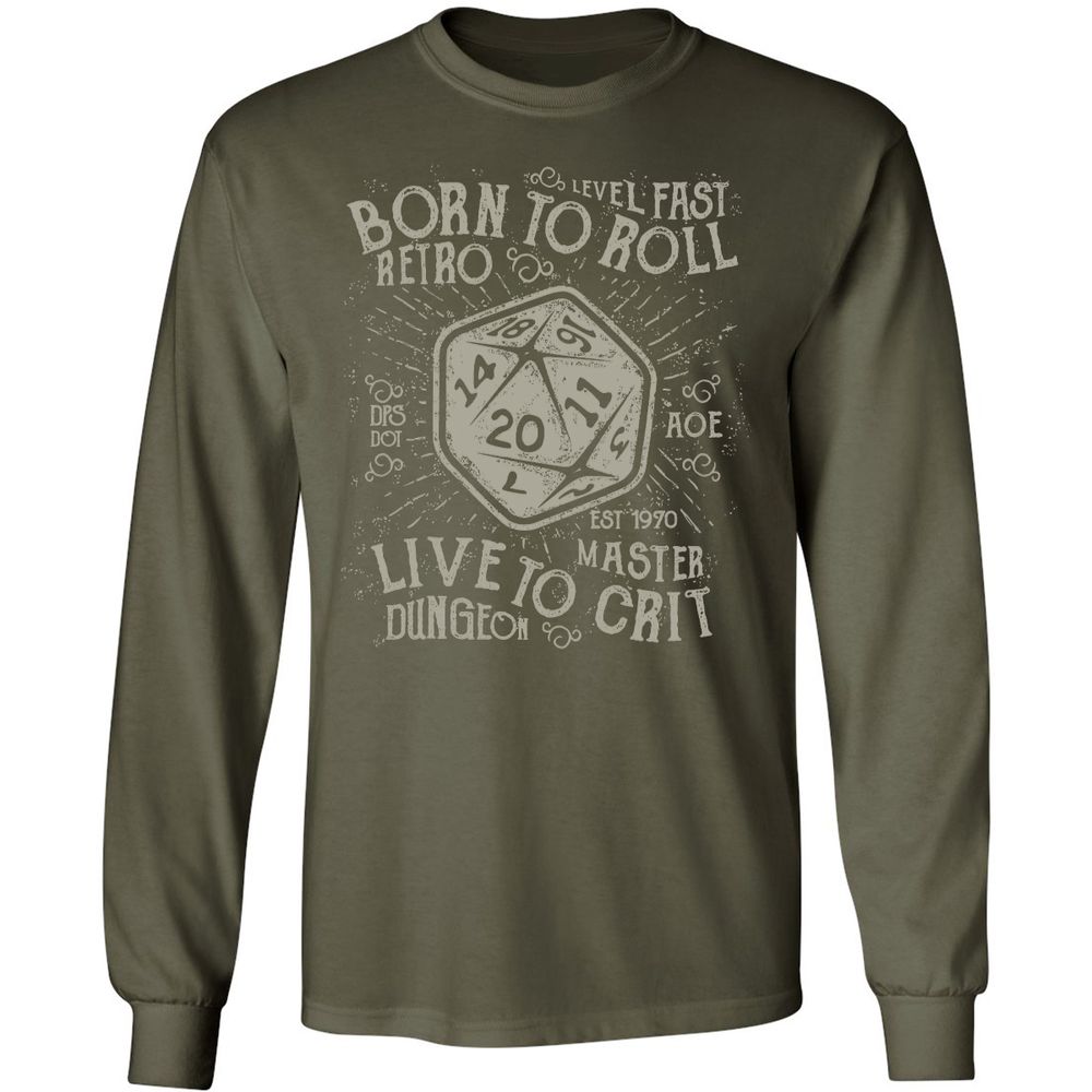 Born To Roll Live To Crit Long Sleeve T-Shirt - Military Green - 16