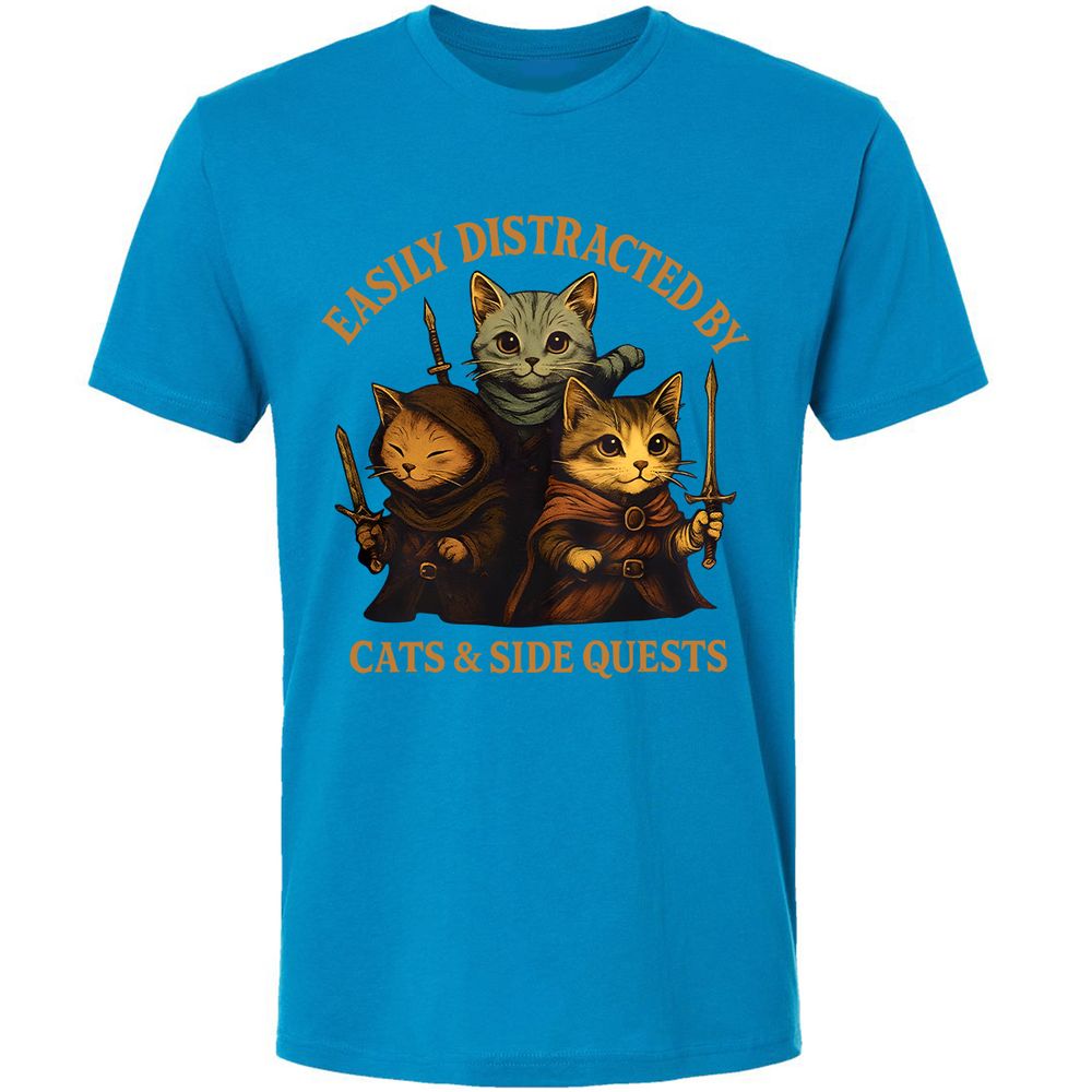Easily Distracted By Cats & Side Quests Premium Unisex T-Shirt - Turquoise - 16