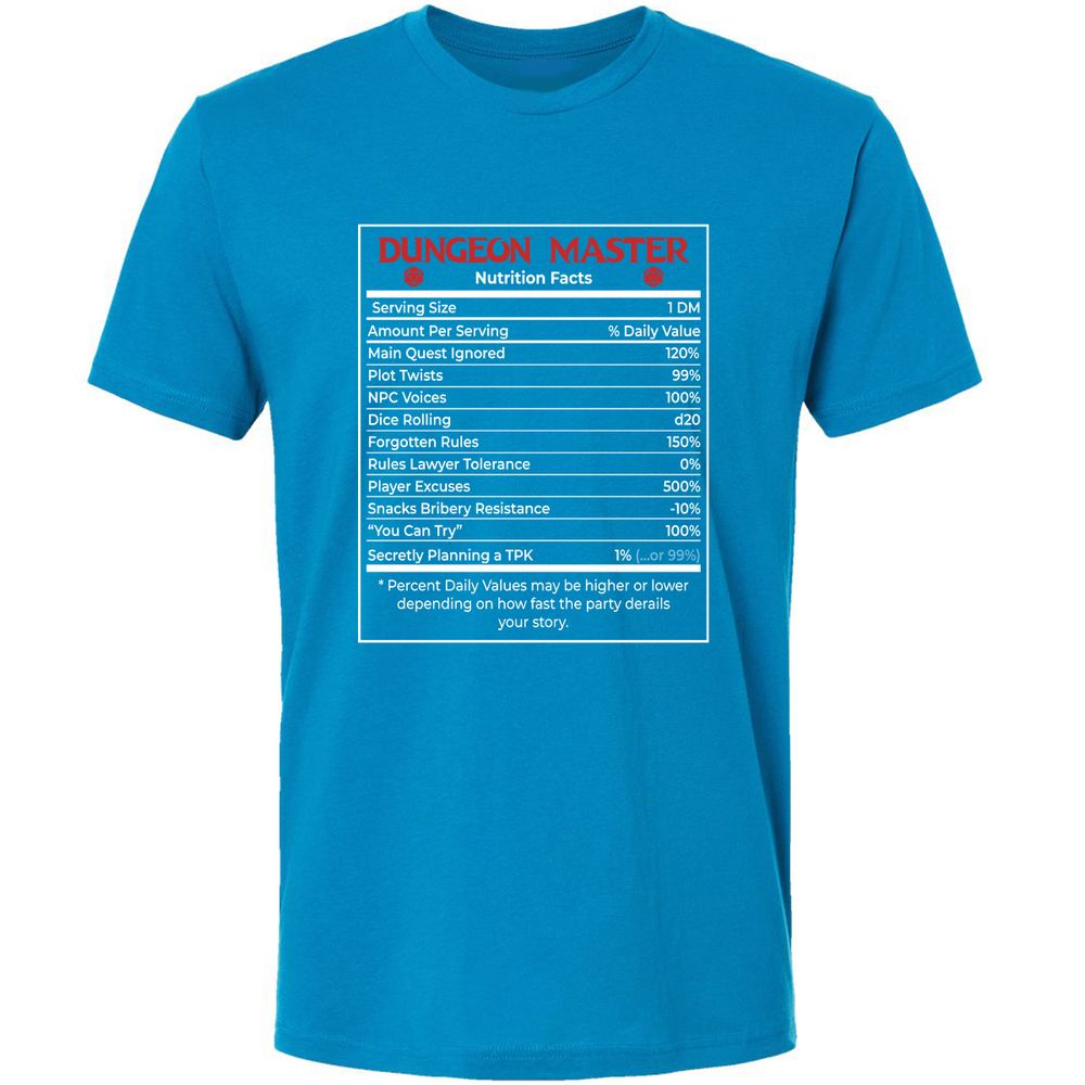 Dungeon Master Nutrition Facts Premium Unisex T-Shirt - Turquoise - 16