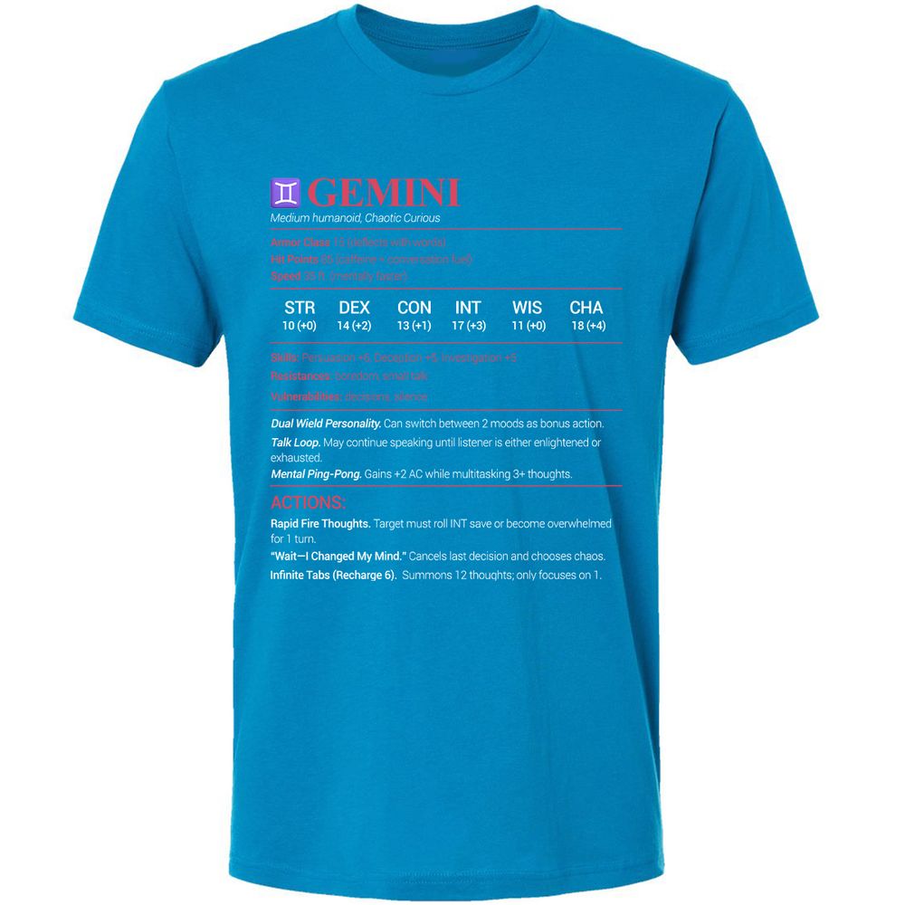 Gemini Stats Premium Unisex T-Shirt - Turquoise - 16