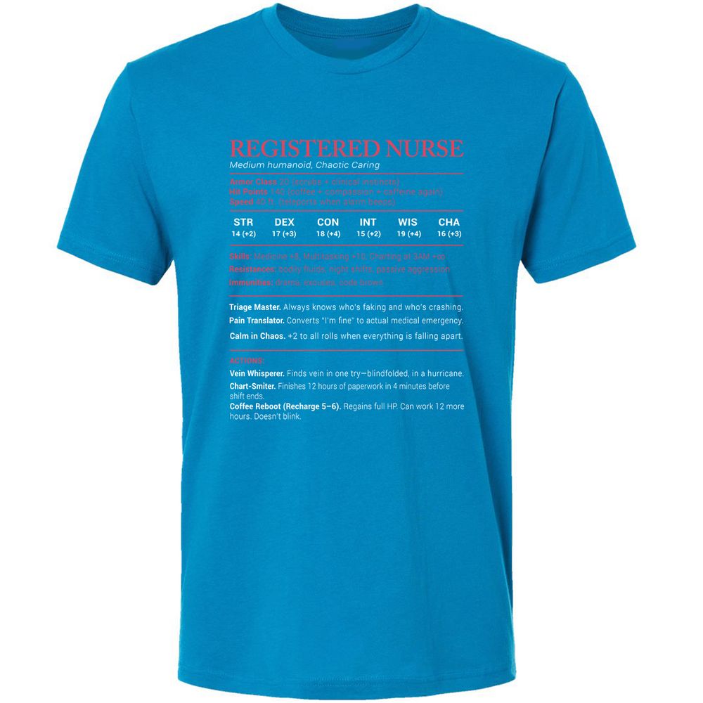 Registered Nurse Stats Premium Unisex T-Shirt - Turquoise - 16