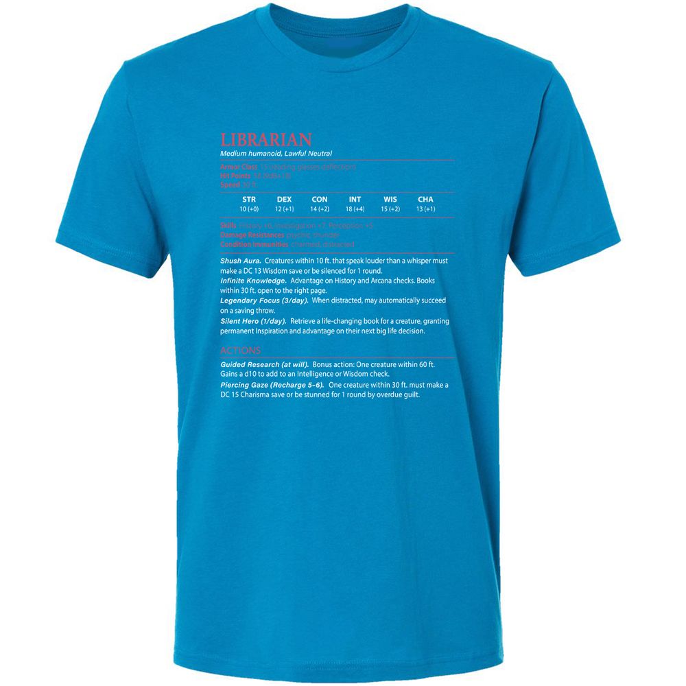 Librarian Stats Premium Unisex T-Shirt - Turquoise - 16