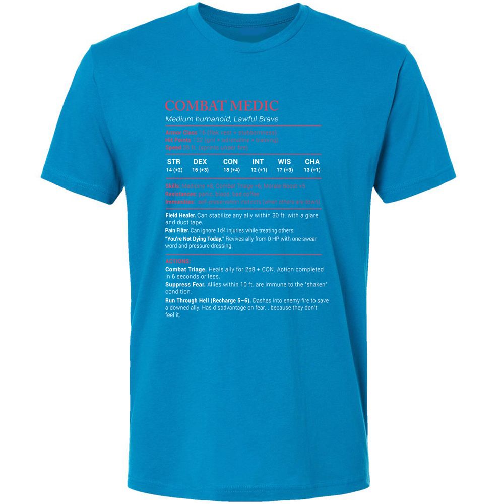 Combat Medic Stats Premium Unisex T-Shirt - Turquoise - 16