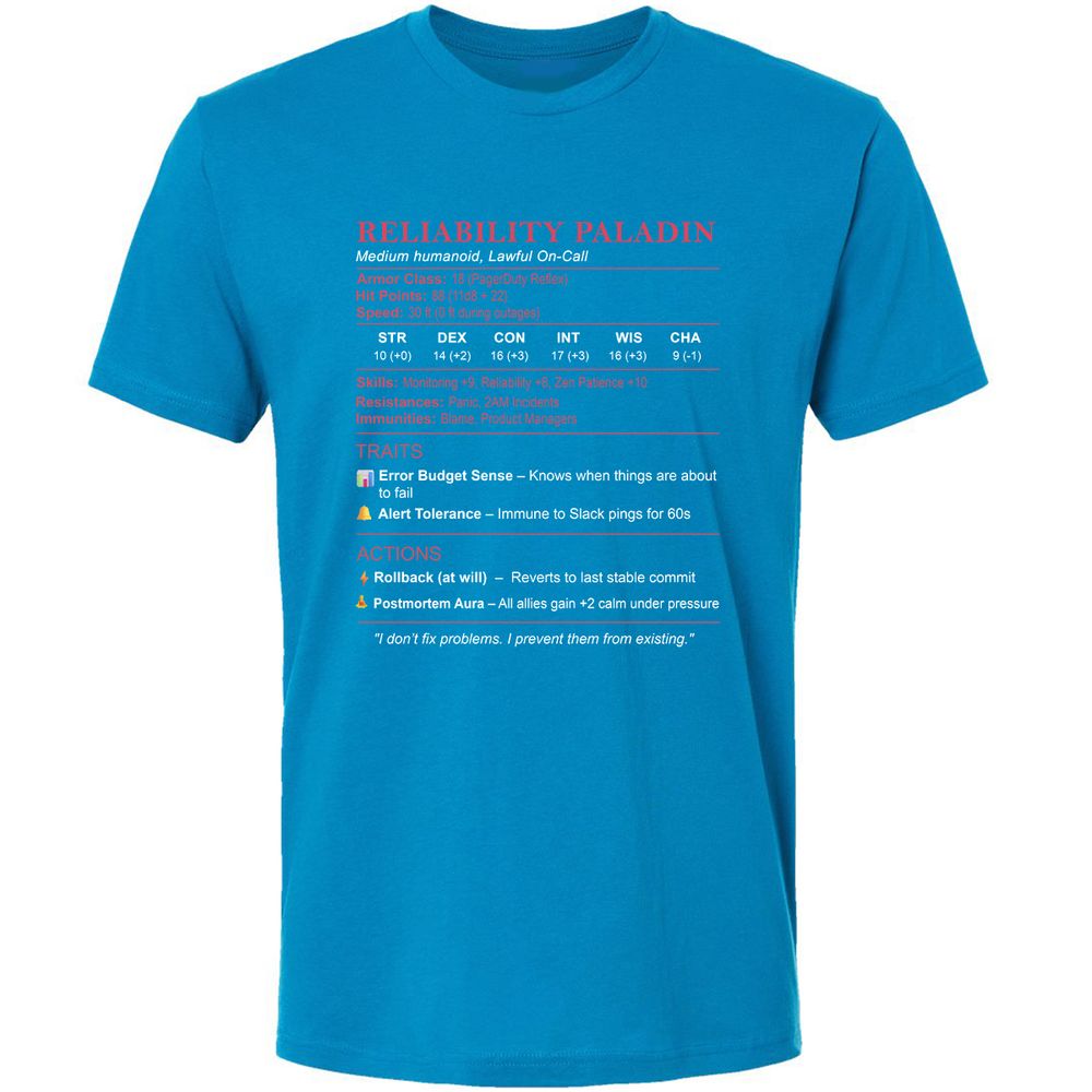 SRE Stats (Reliability Paladin) Premium Unisex T-Shirt - Turquoise - 16