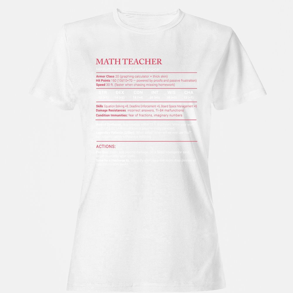 Math Teacher Stats Women's T-Shirt - White - 16