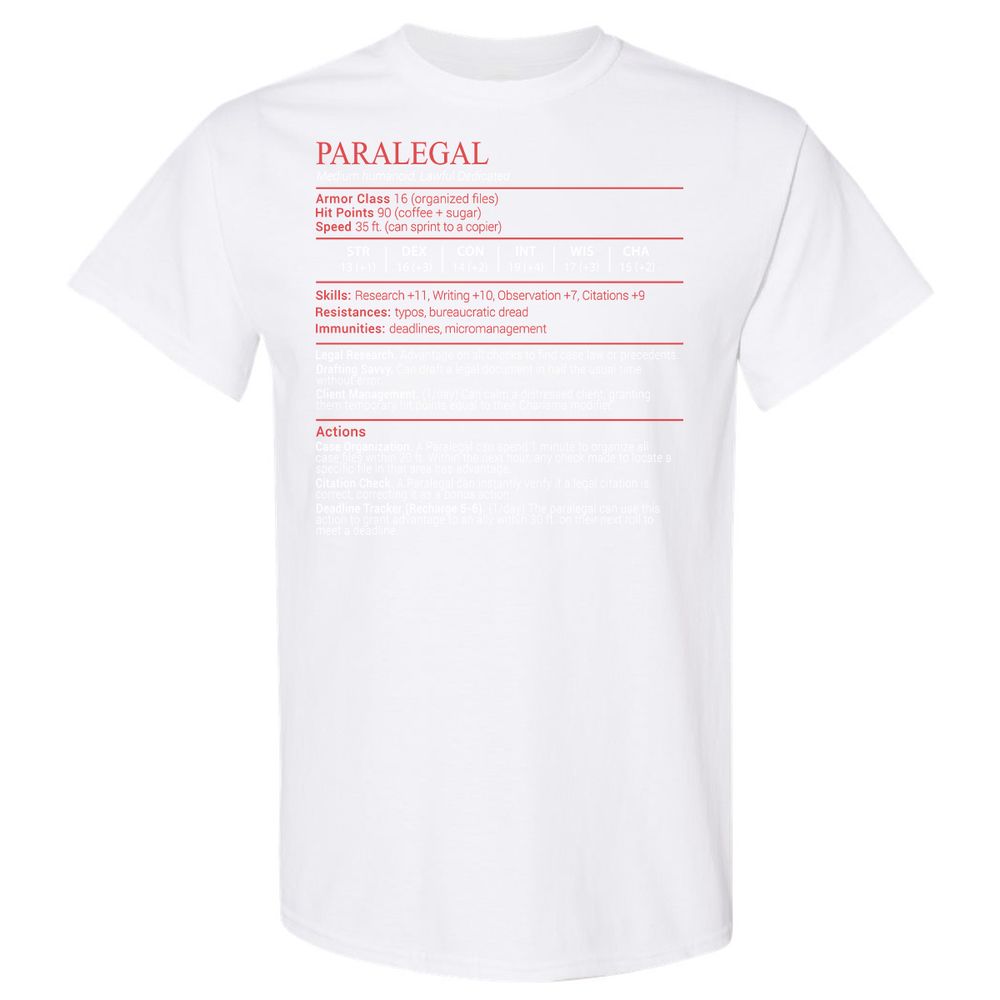 Paralegal Stats Block Classic Unisex T-Shirt - White - 16