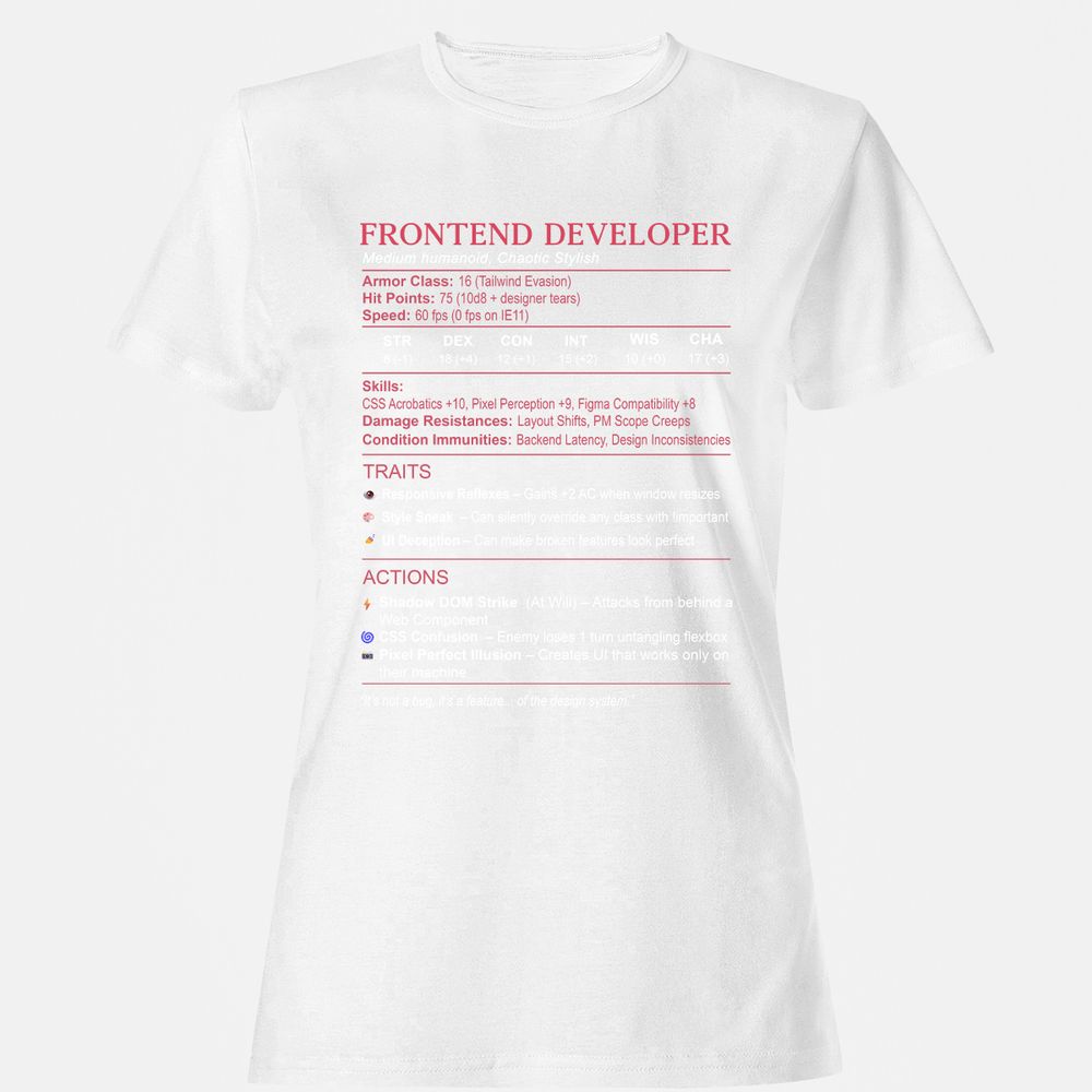 Frontend Developer Stats Women's T-Shirt - White - 16