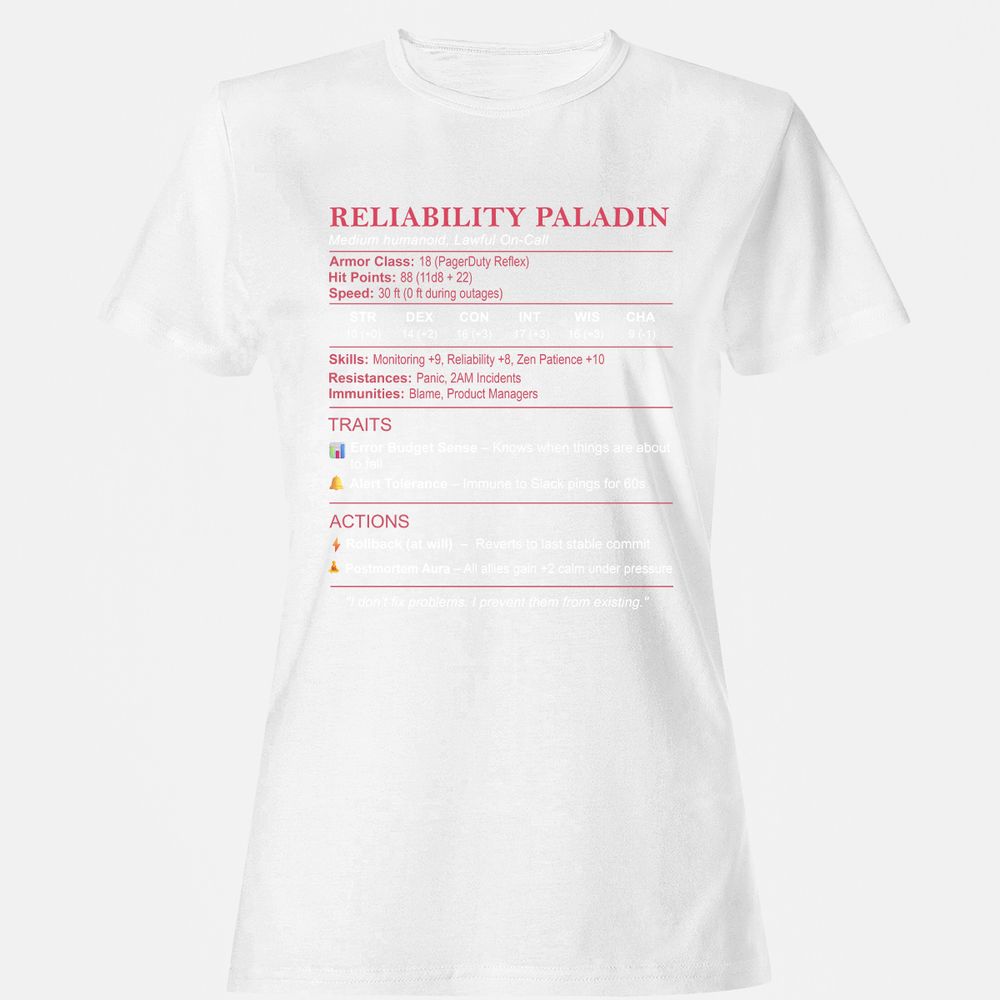 SRE Stats (Reliability Paladin) Women's T-Shirt - White - 16