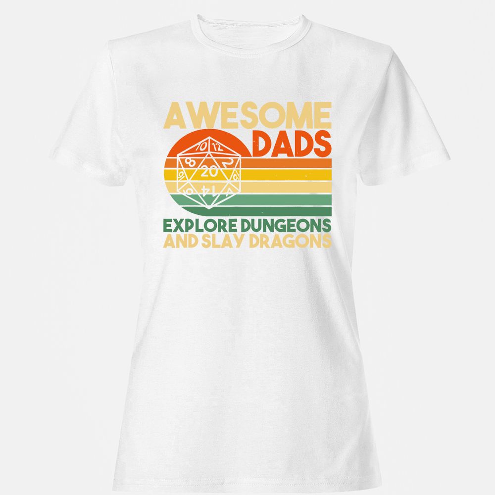 Awesome Dad Explore Dungeons Slay Dragons Women's T-Shirt - White - 16