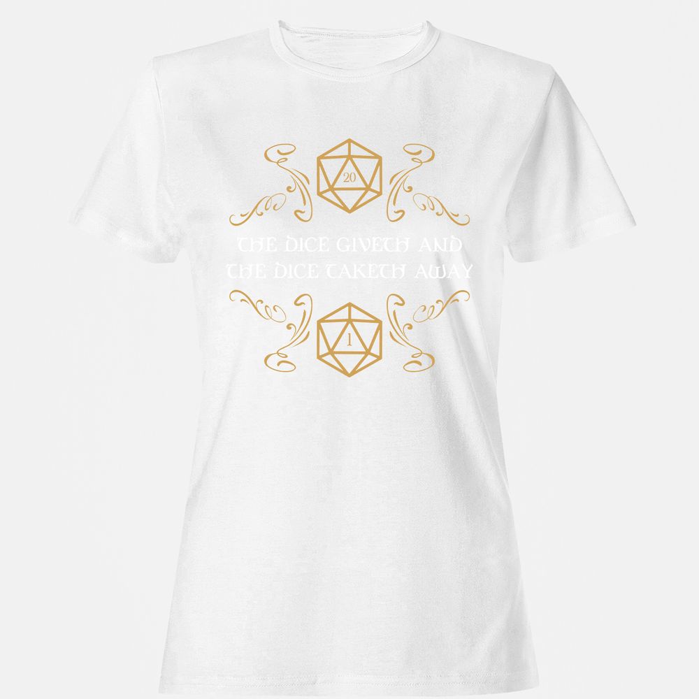 The Dice Giveth and Taketh Away Natural 20 and Critical Fail Women's T-Shirt - White - 16