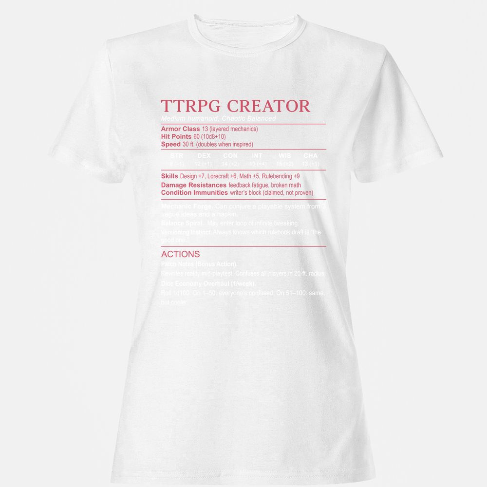 TTRPG Creator Stats Women's T-Shirt - White - 16