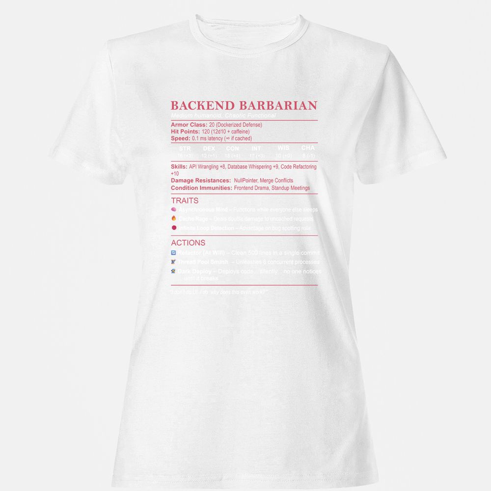 Backend Barbarian Stats Women's T-Shirt - White - 16