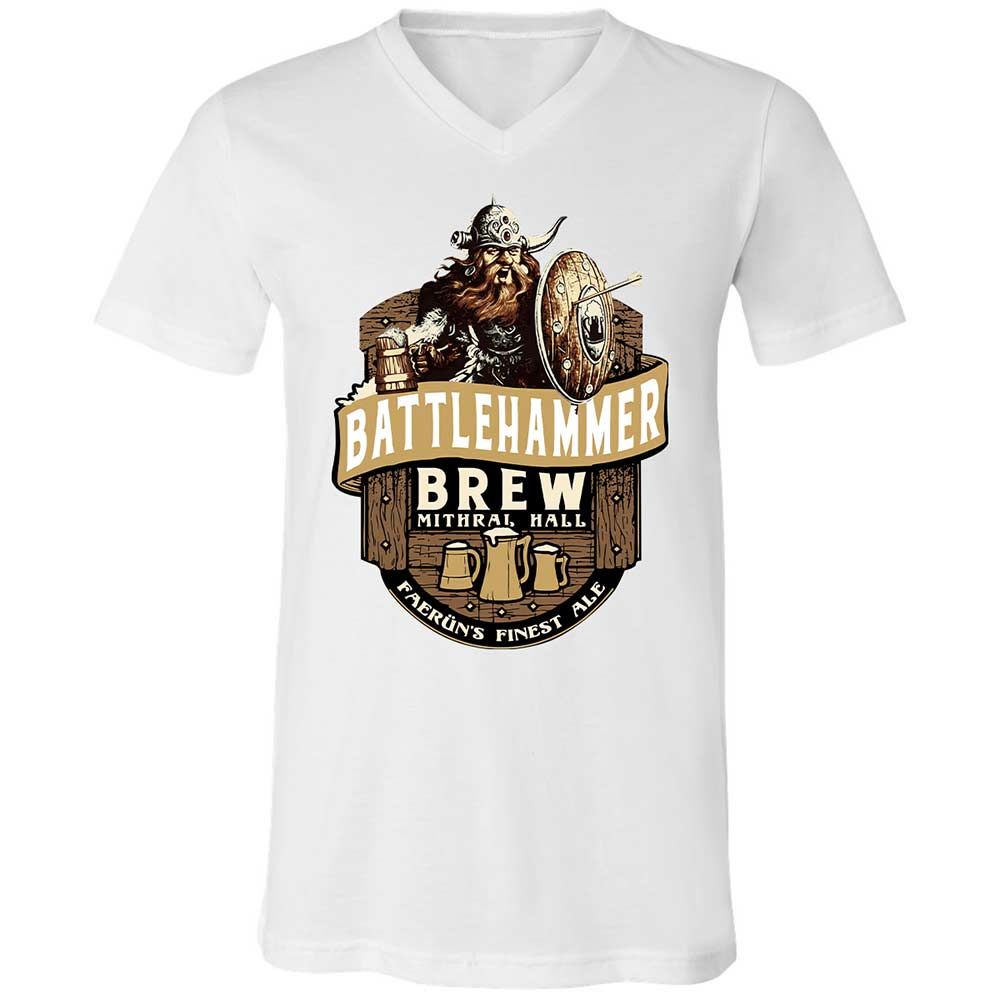 Battlehammer Brew Unisex V-Neck T-Shirt - White - 16