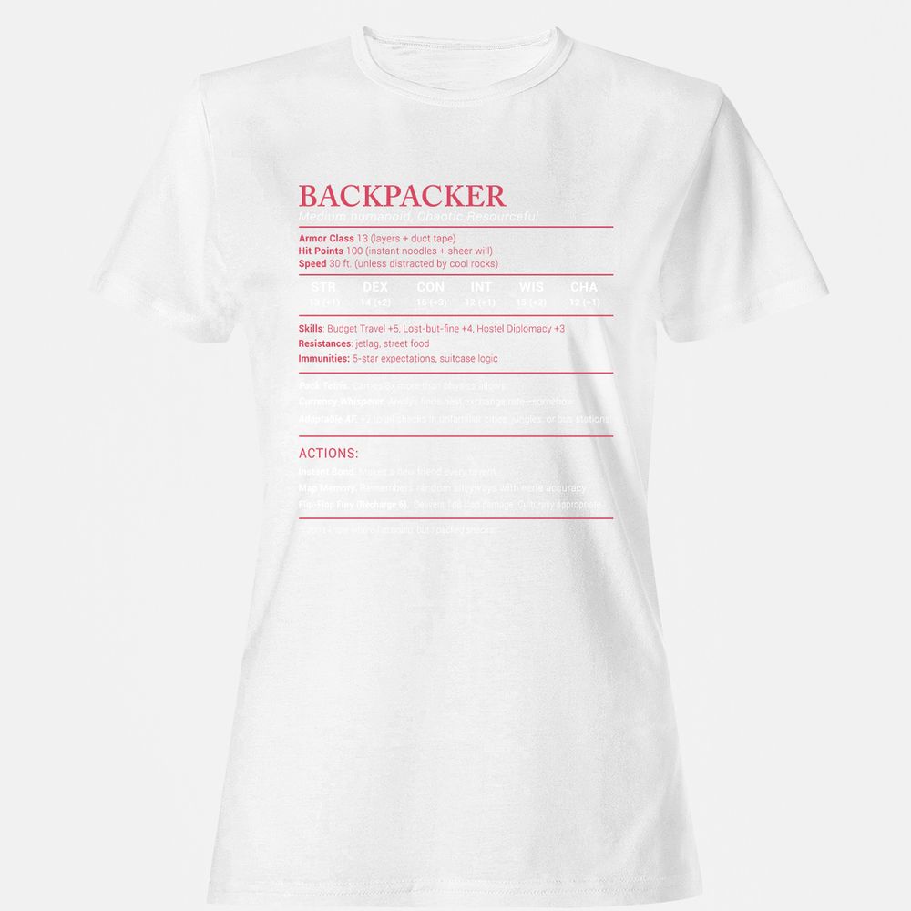 Backpacker Stats Women's T-Shirt - White - 16