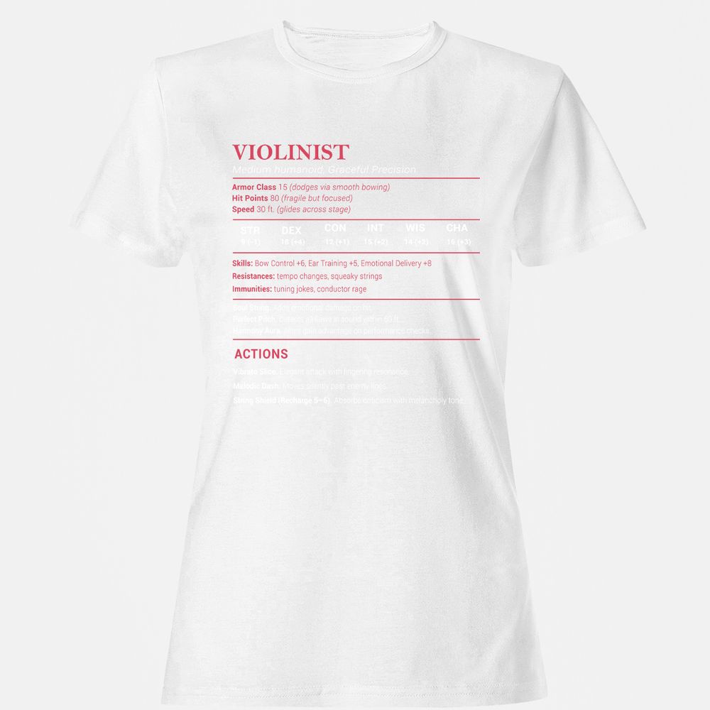 Violinist Stats Women's T-Shirt - White - 16