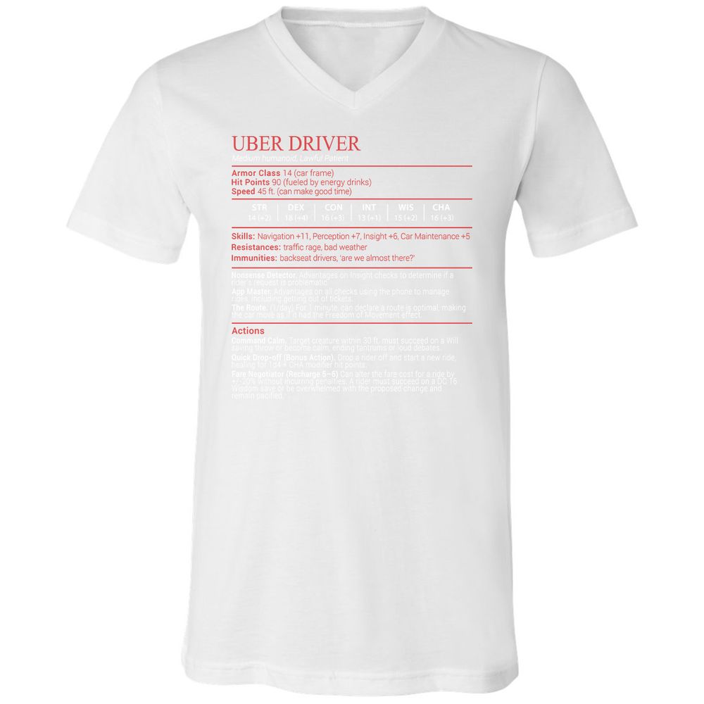 Uber Driver Stats Block Unisex V-Neck T-Shirt - White - 16