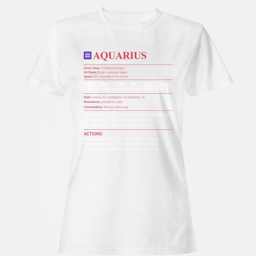 Aquarius Stats Women's T-Shirt - White - 16