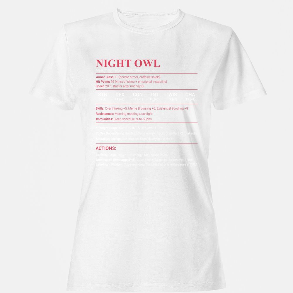Night Owl Stats Women's T-Shirt - White - 16