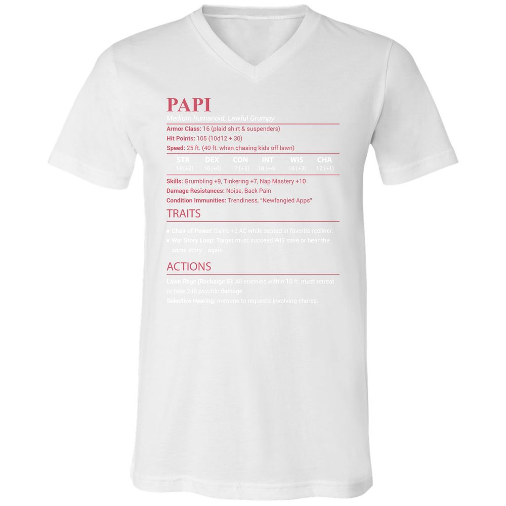 Papi Stats Unisex V-Neck T-Shirt - White - 16