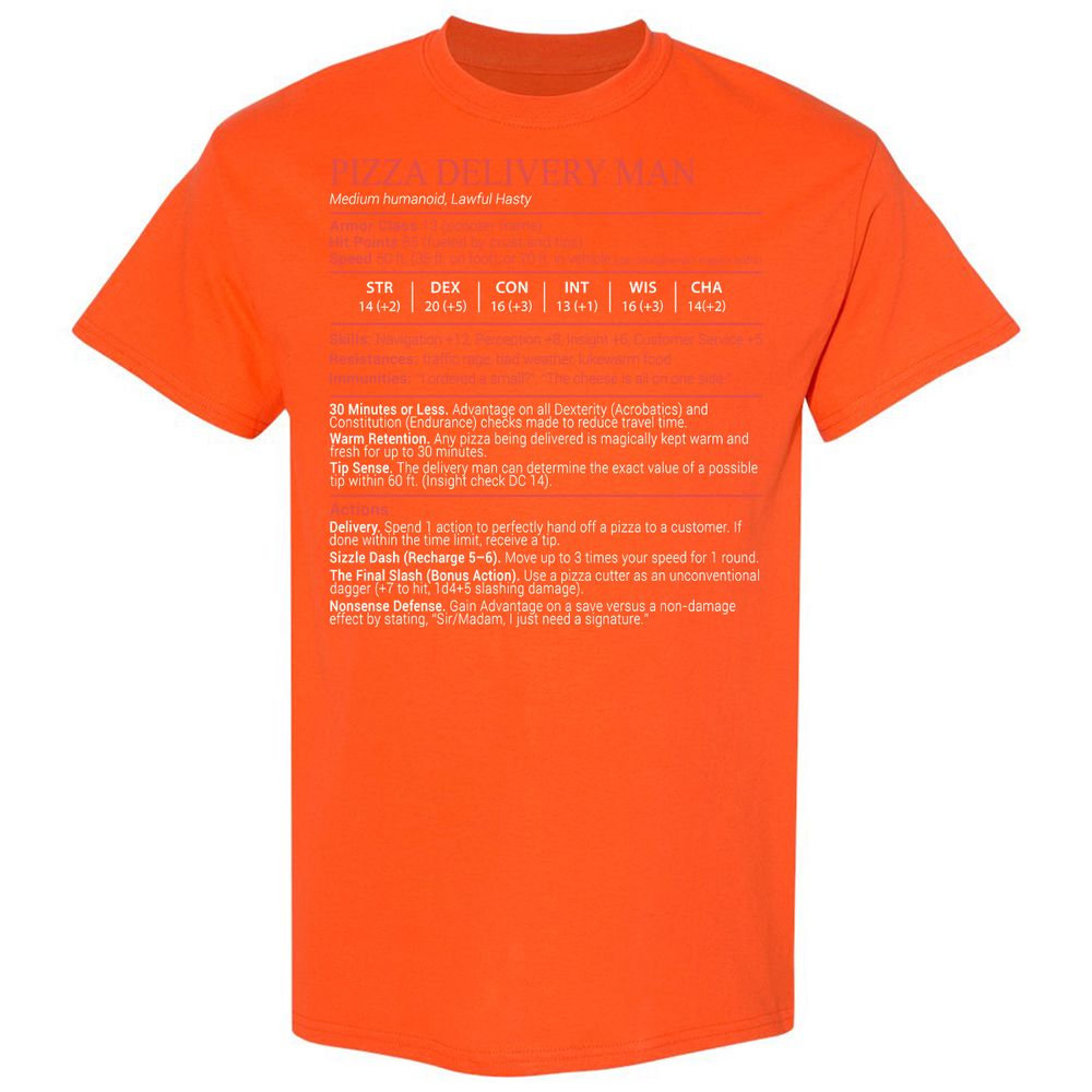 Pizza Delivery Man Stats Block - Orange - 17