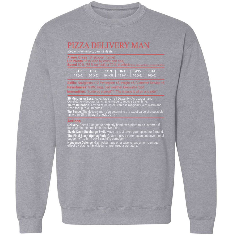 Pizza Delivery Man Stats Block - Sport Grey - 17