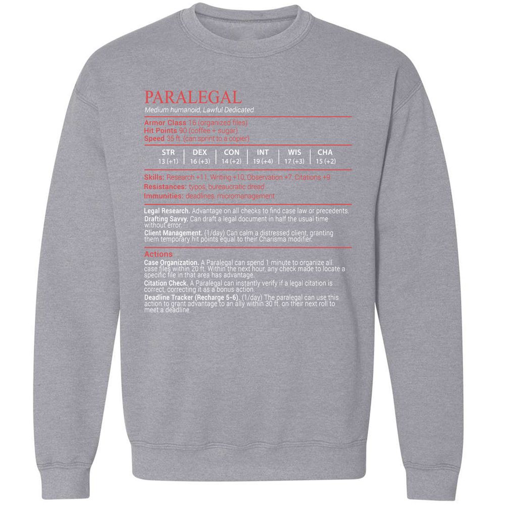 Paralegal Stats Block Classic Unisex Sweatshirt - Sport Grey - 17