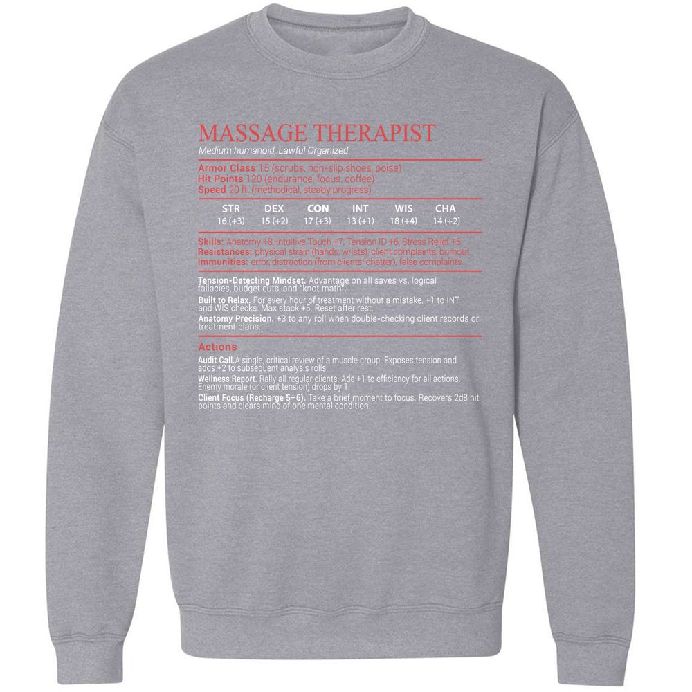 Massage Therapist Stats Block - Sport Grey - 17