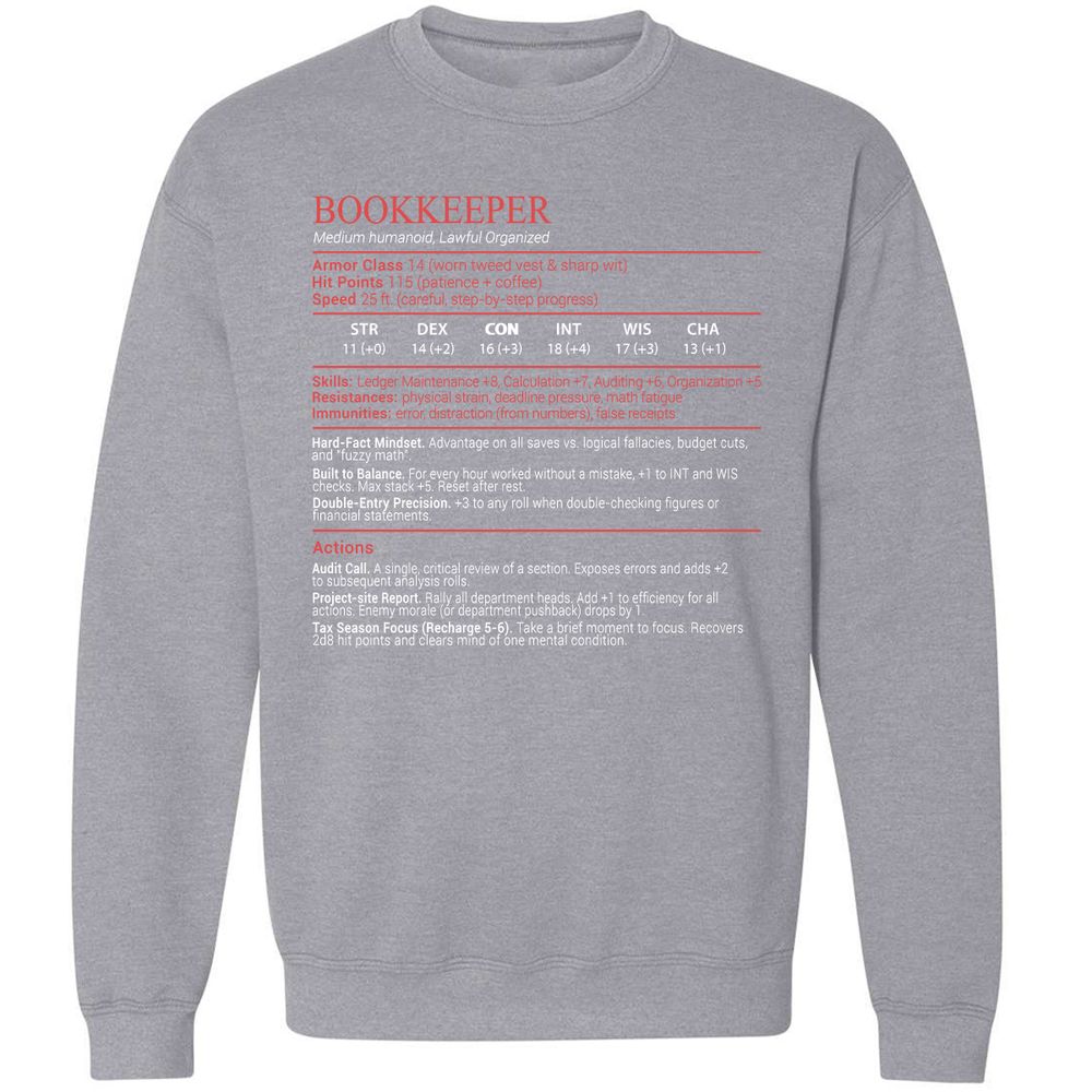 Bookkeepper Stats Block - Sport Grey - 17