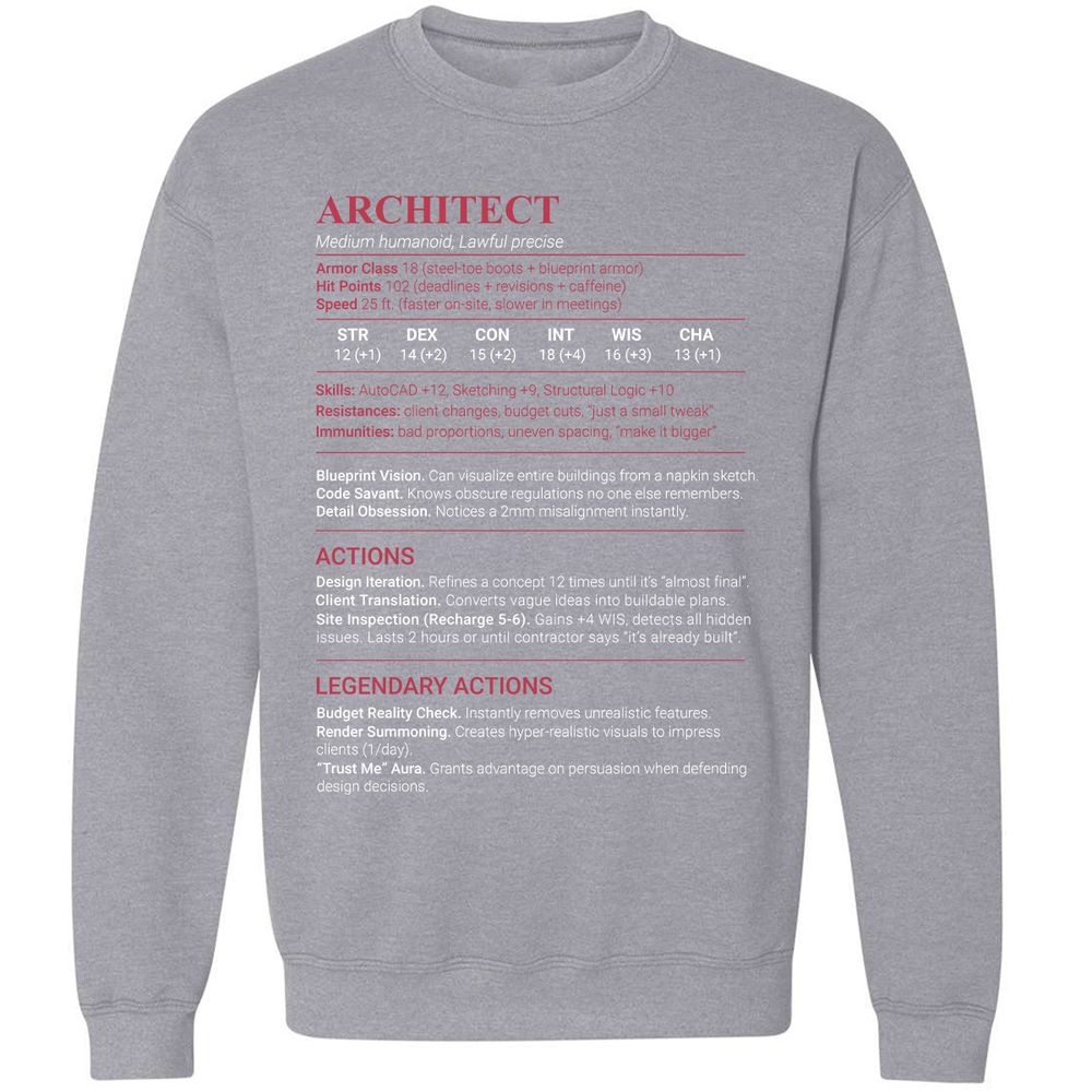 Architect Stats Classic Unisex Sweatshirt - Sport Grey - 17