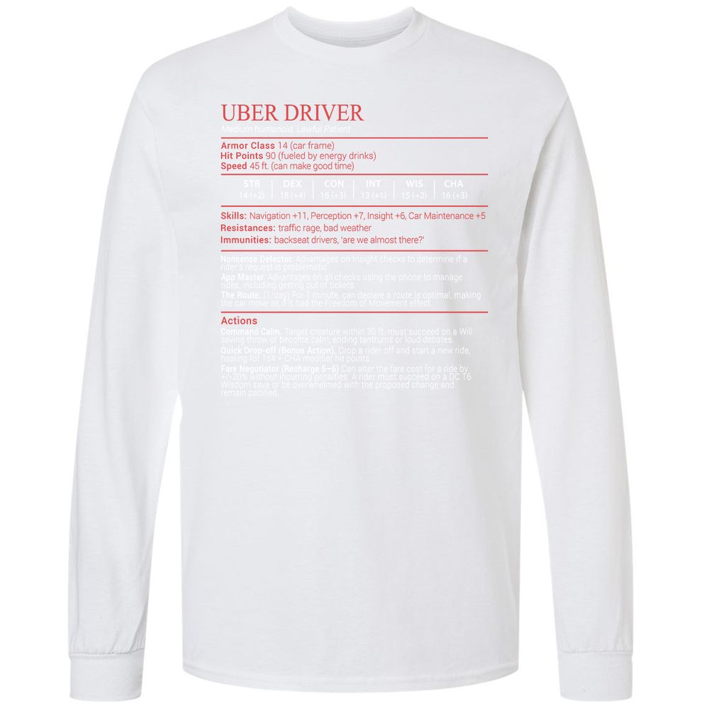 Uber Driver Stats Block Long Sleeve T-Shirt - White - 17