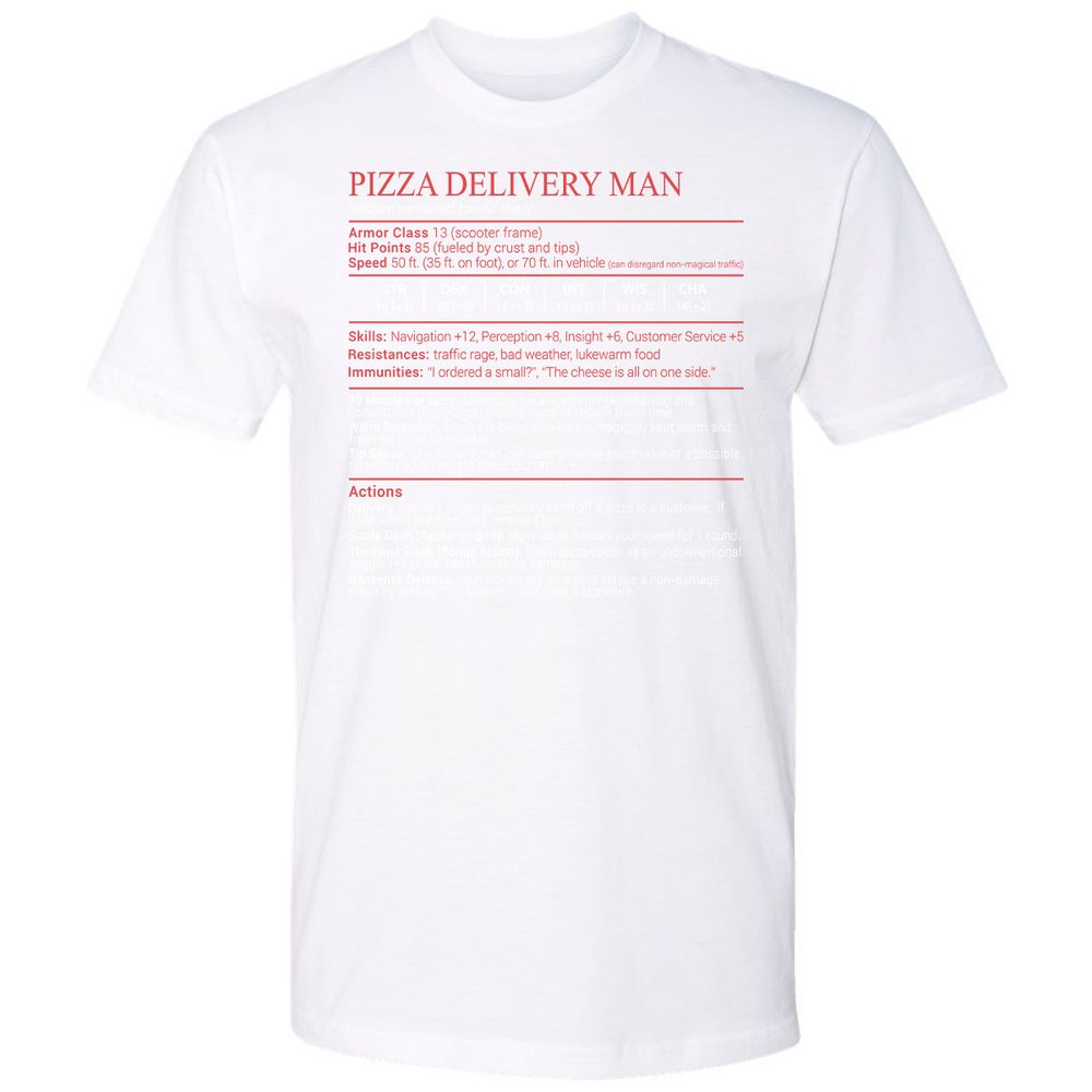 Pizza Delivery Man Stats Block Premium Unisex T-Shirt - White - 17