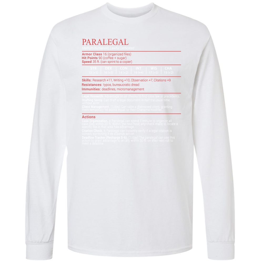 Paralegal Stats Block Long Sleeve T-Shirt - White - 17