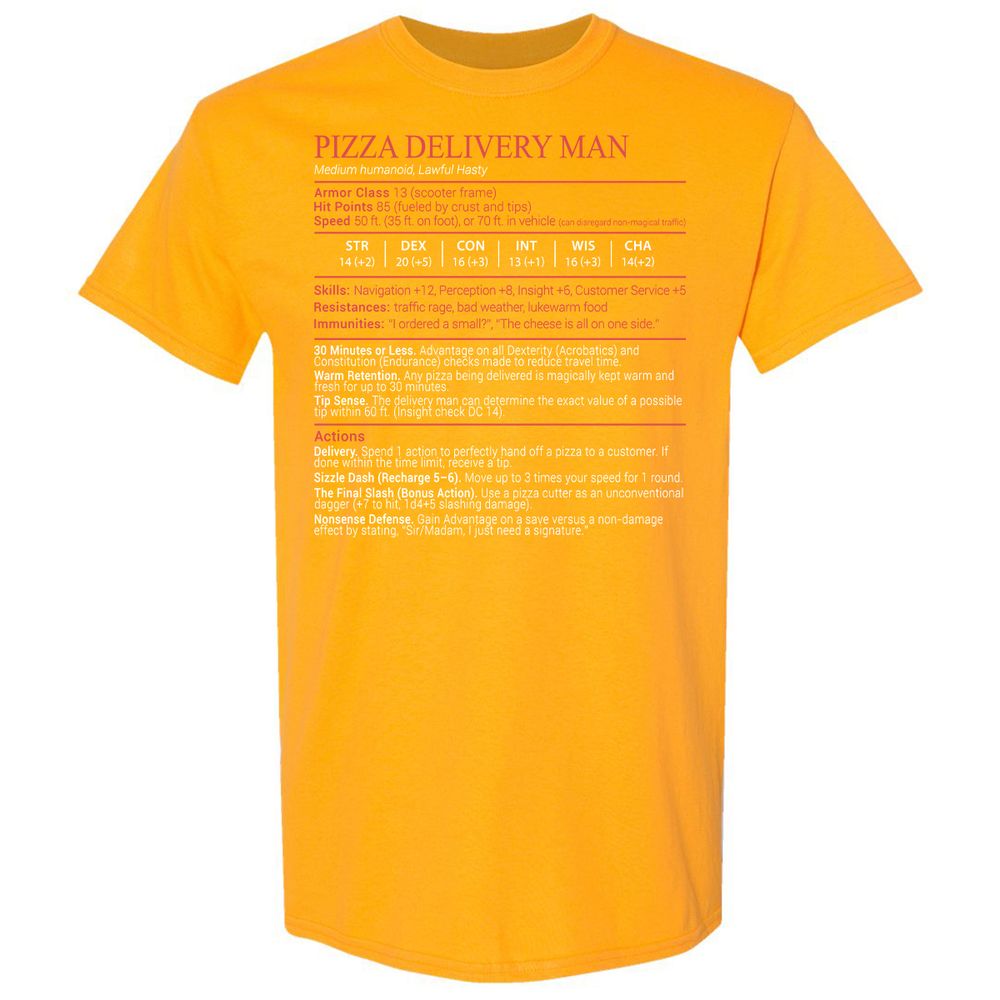 Pizza Delivery Man Stats Block - Gold - 18