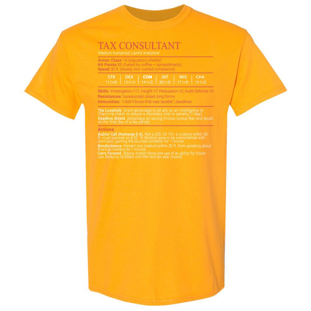 Tax Consultant Stats Block Classic Unisex T-Shirt - Gold - 18
