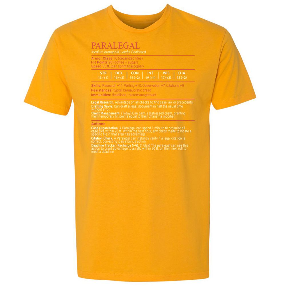 Paralegal Stats Block Premium Unisex T-Shirt - Gold - 18